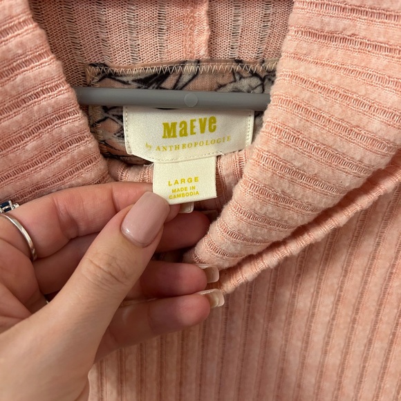 Maeve by Anthropologie Turtleneck Soft Pink Ribbed Cowl Neck Sweater Large - Picture 10 of 12